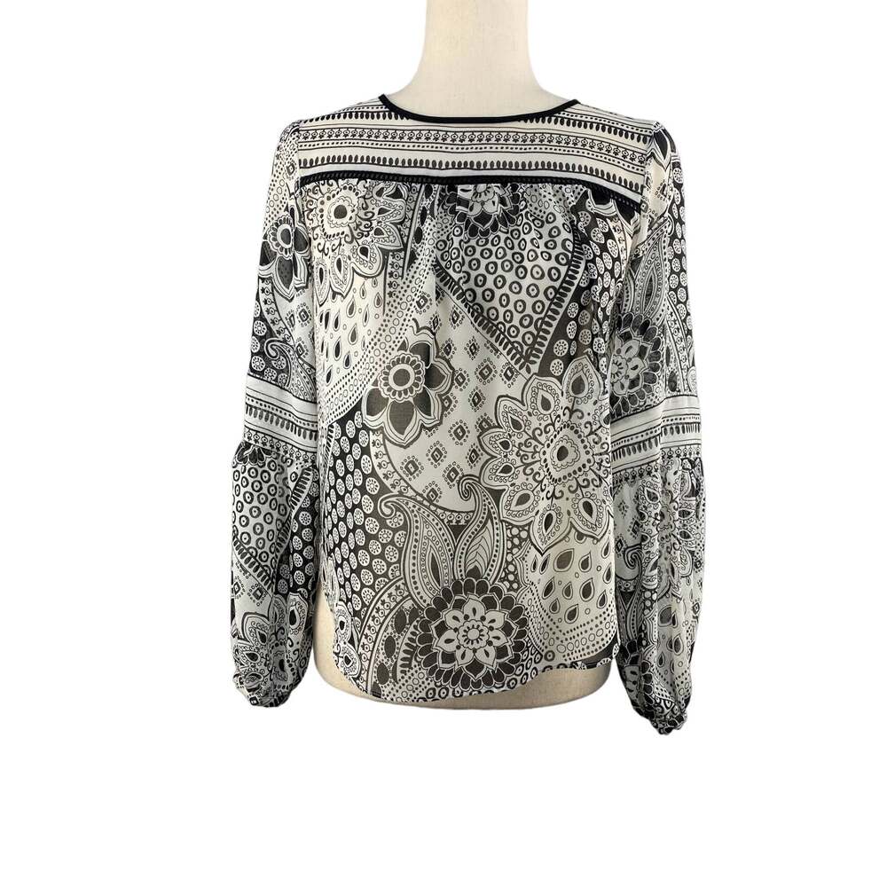Loft Ann Taylor Black & White Sheer Boho Blouse Size XXSP  Petites